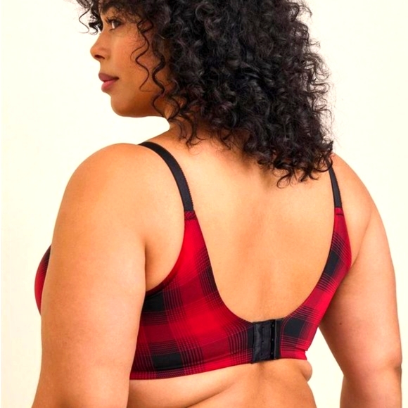 ❤NWT VINTAGE TORRID WIRELESS BRA LIGHTLY LINED - RED BLACK PLAID BACK SMOOTHING - Picture 3 of 10